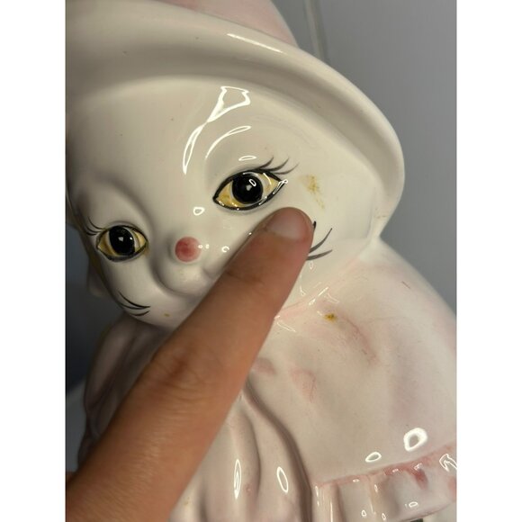 VTG Ceramic Cat Cookie Jar Dressed Kitty in Bonnet & Floral Dress Retro 90s 10" - Picture 3 of 10
